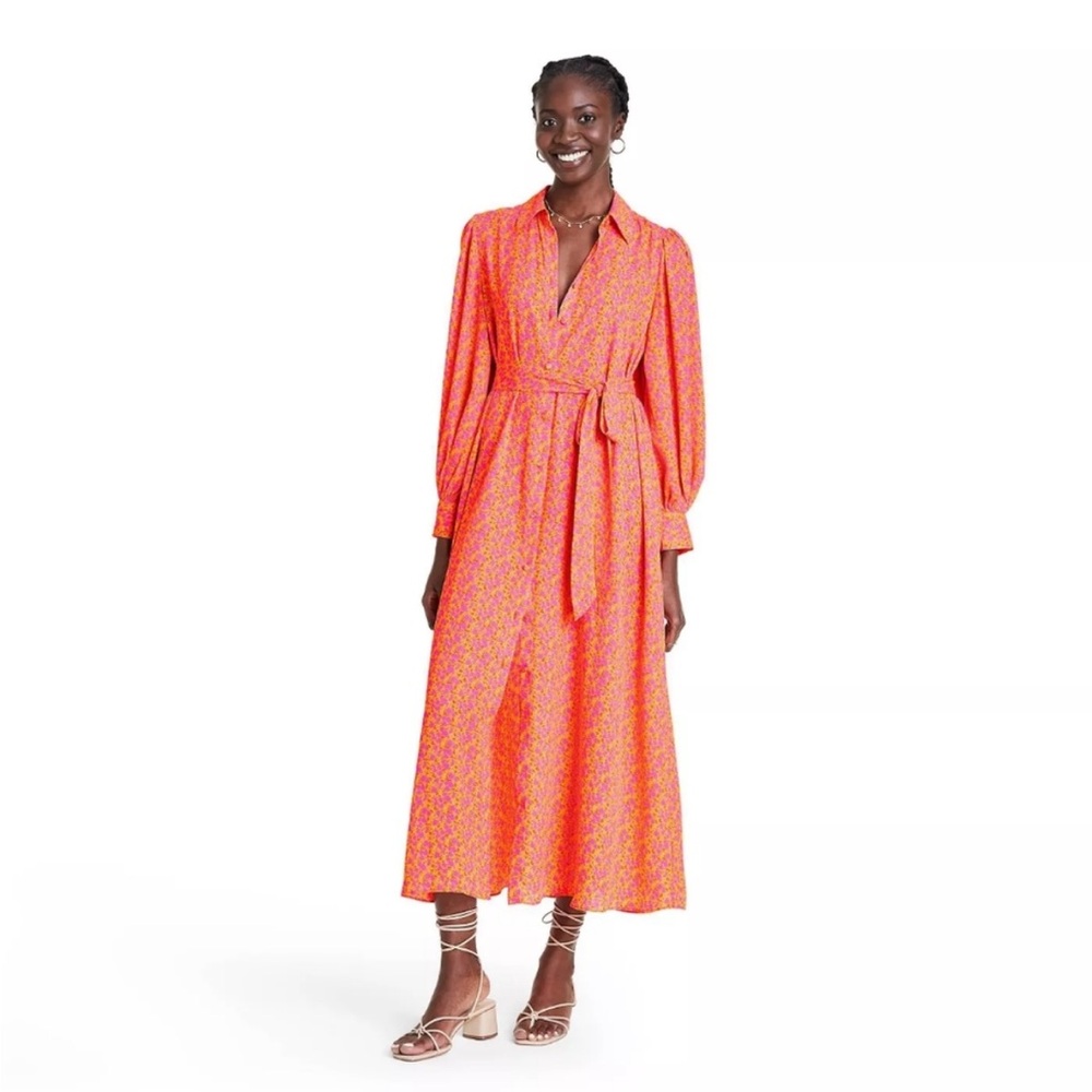 Alexis x Target Orange Floral Long Sleeve Robe Dress